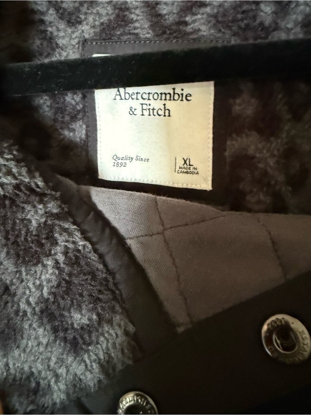 Abercrombie & Fitch Charcoal Grey Quilted Snap Jacket - Picture 3 of 4